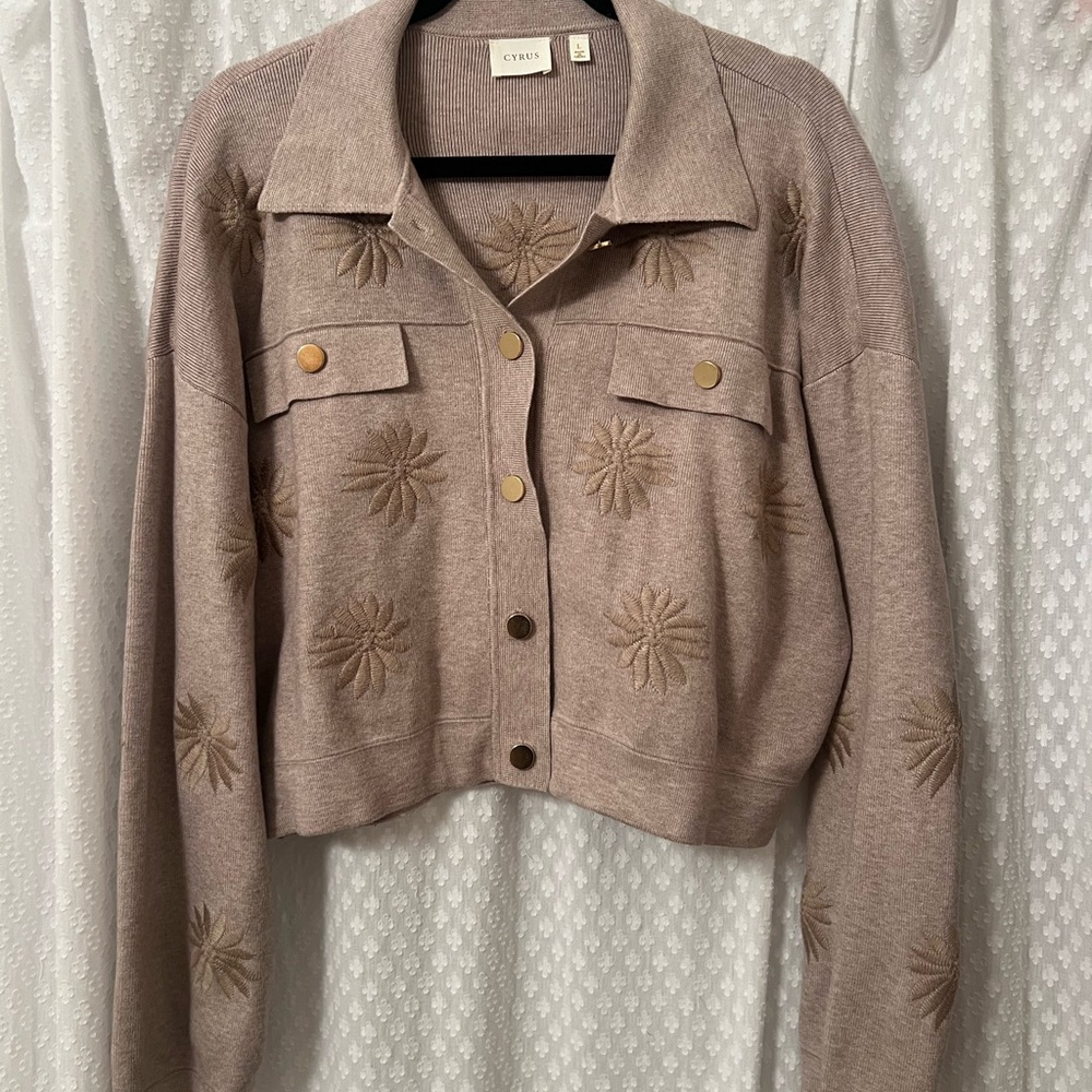 Cyrus Beige Floral Knit Cardigan